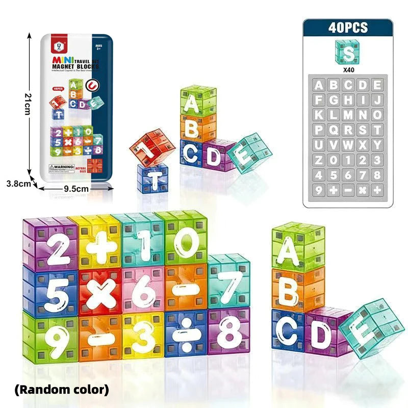 Travel-Friendly Magnetic Alphabet & Number Cube Set, 40 Pieces