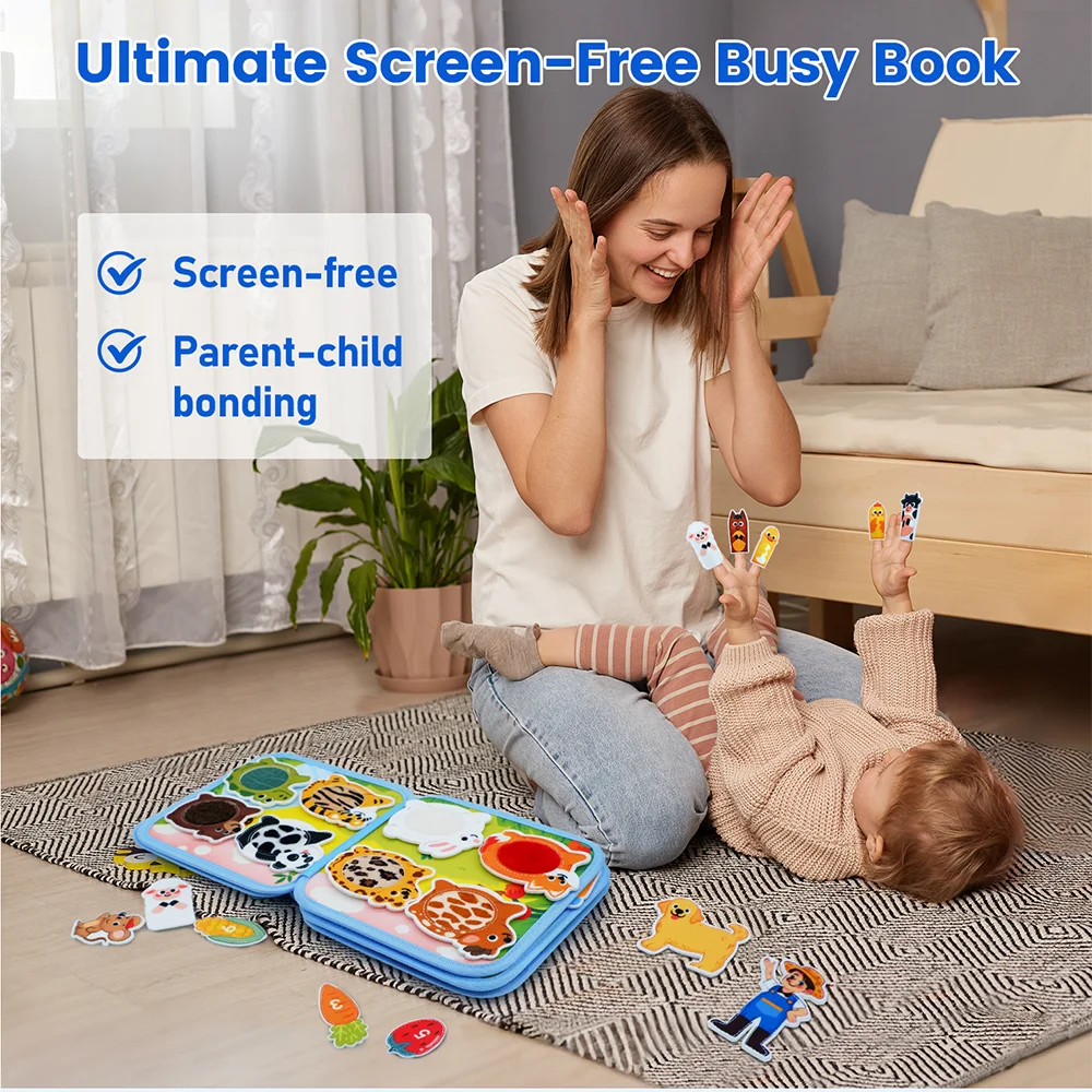 3D Farm Montessori Felt Quiet Busy Book, Toddler Sensory & Travel Toy