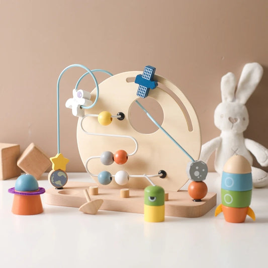 Baby Wooden planet, Activity Space Rocket Interactive Toy for Kids - LittleOzKid