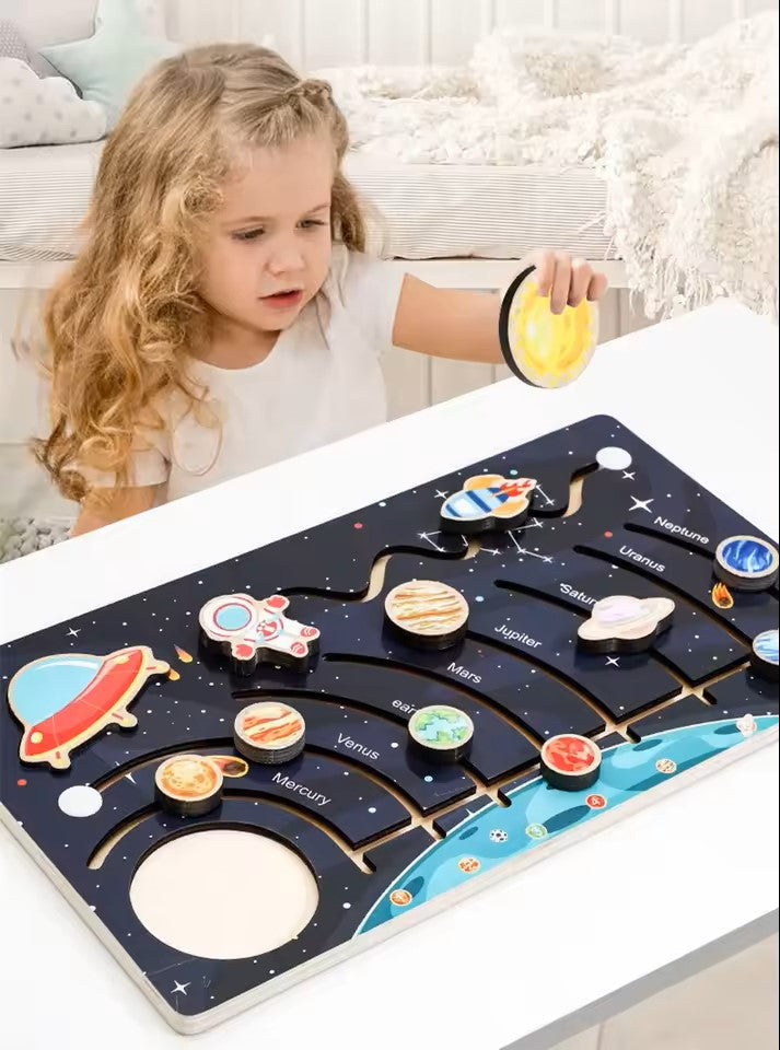 Montessori Wooden Solar System Puzzle, Planet Toys, Space Puzzles
