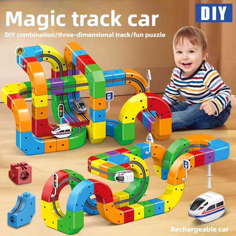 Montessori Magnetic Train Set, ClickRail Electric Railway Builder
