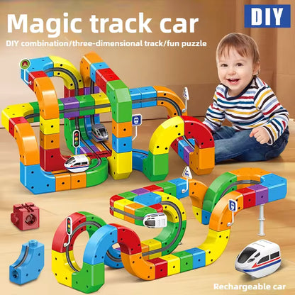 Montessori Magnetic Train Set, ClickRail Electric Railway Builder