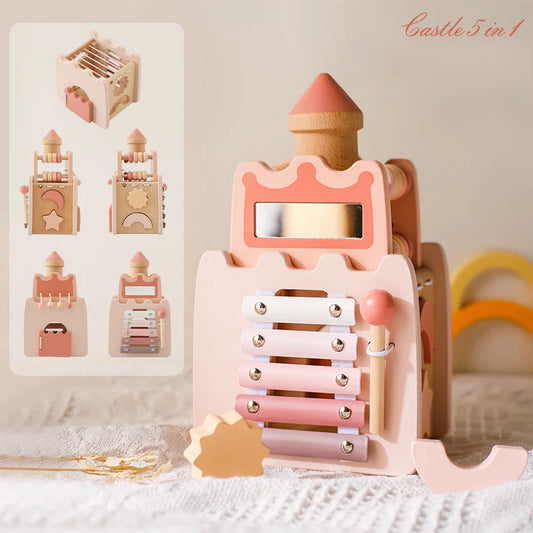 Montessori Wooden Activity Cube & Musical Busy Box Toy