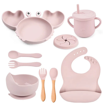 9Pcs Silicone Baby Feeding Set Dishwasher Safe Suction Bowl Bib Plate Spoon Cup (BPA Free) - LittleOzKid
