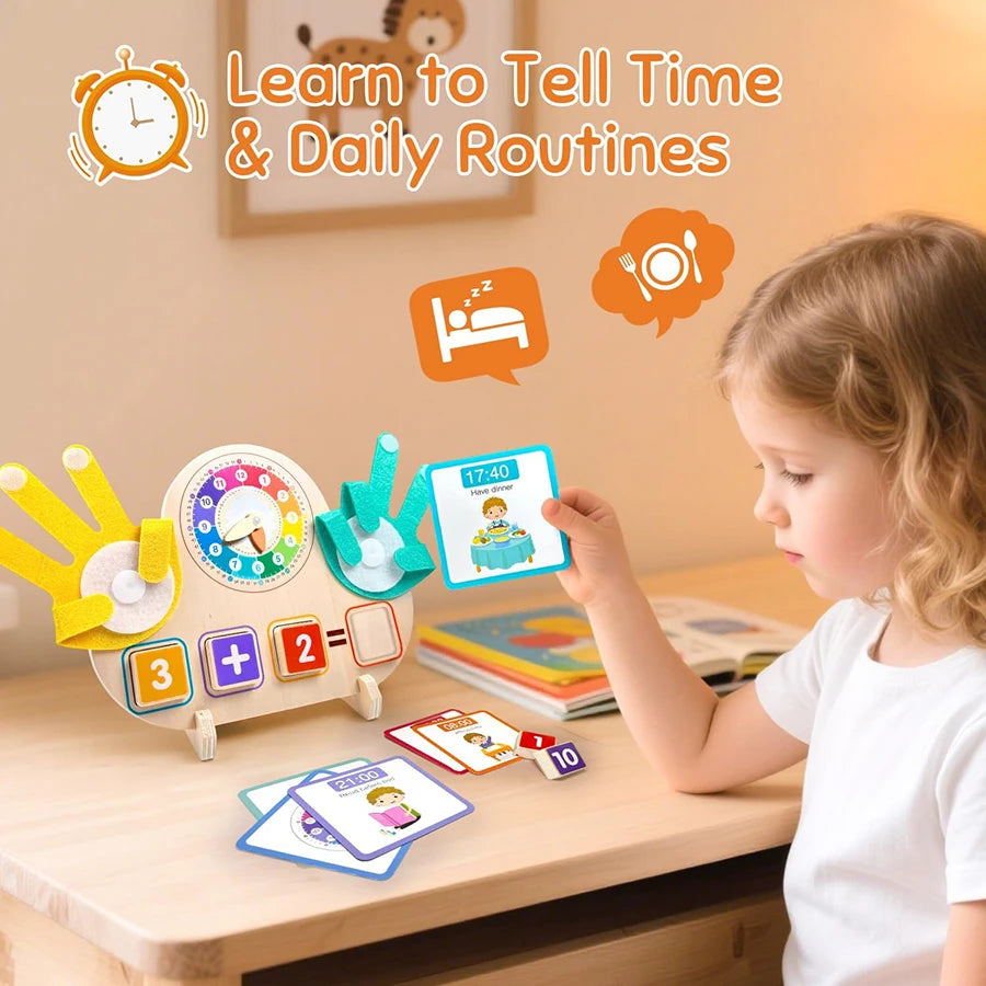 Montessori Wooden Math Learning Board Numbers Clock Counting Toy