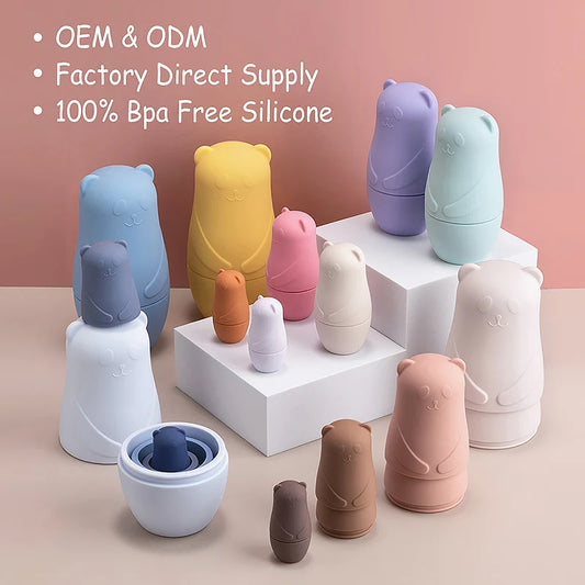 Silicone Bear Family Nesting Dolls for Hand-Eye Coordination, Stacked building blocks
