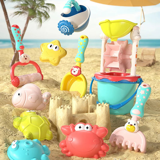 7 Piece Silicone Beach Toys, Summer Water Play Set Kids Toy with Shovel Sand Moulds - LittleOzKid