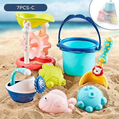 7 Piece Silicone Beach Toys, Summer Water Play Set Kids Toy with Shovel Sand Moulds - LittleOzKid