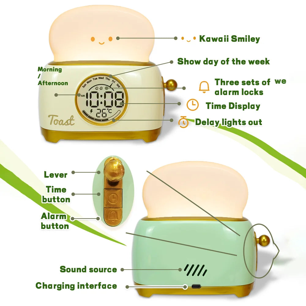 Kid Alarm Digital Clock LED Night Light with Temperature Display