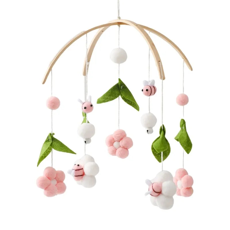 Baby Rattle Nursery Wooden Crib,Cot Hanging Toy Mobile with Music Box and Bed Bell
