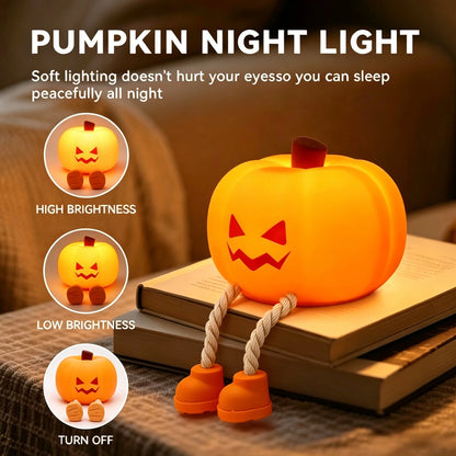 Cute Halloween Lantern Pumpkin Night Light, Rechargeable Silicone Lamp
