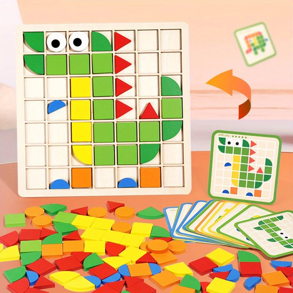 120Pcs Wooden Mosaic Puzzle, Jigsaw Puzzle Board Set for kids - LittleOzKid