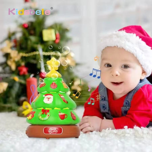 Christmas Tree Music Box, Rotating Bubble Machine with Light DIY Ddecorative Sticker