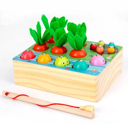 Wooden Carrot Harvest Game - Montessori Educational Toy For Toddlers, Fine Motor Skills Development