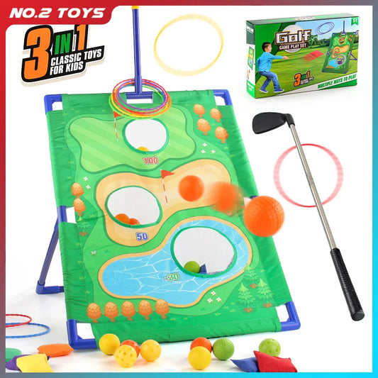 3-in-1 Kids Golf Game Set – Indoor/Outdoor Toss & Putting Fun