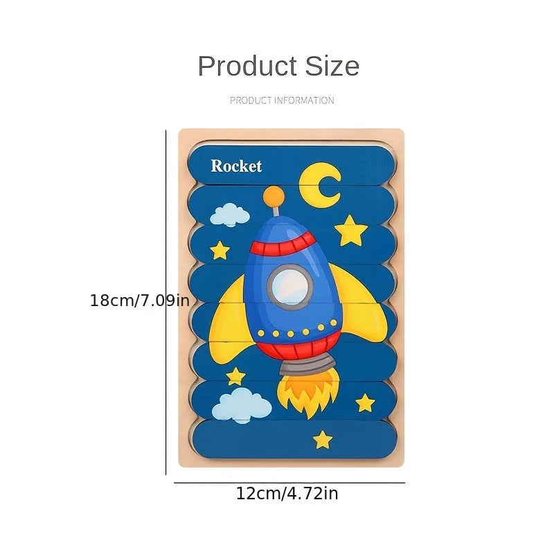 Montessori Cartoon Animal Double-Sided Wooden Strip Puzzle – (Buy 3 for $49)