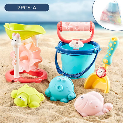 7 Piece Silicone Beach Toys, Summer Water Play Set Kids Toy with Shovel Sand Moulds - LittleOzKid