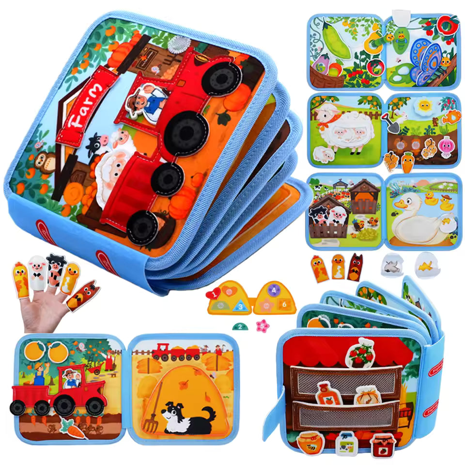 3D Farm Montessori Felt Quiet Busy Book, Toddler Sensory & Travel Toy
