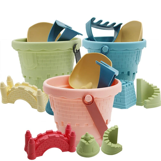 6pcs Kids Baby Silicone Outdoor Beach Toy Set Bucket Sand Shovel Spade Moulds - LittleOzKid