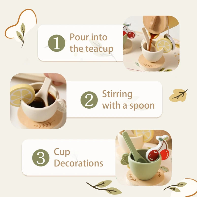 Kids Wooden Montessori Toys Afternoon Tea Set - LittleOzKid