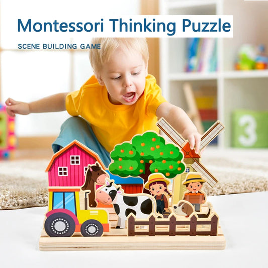 Wooden Montessori Thinking Game and Jigsaw Puzzles Matching Board for Kids