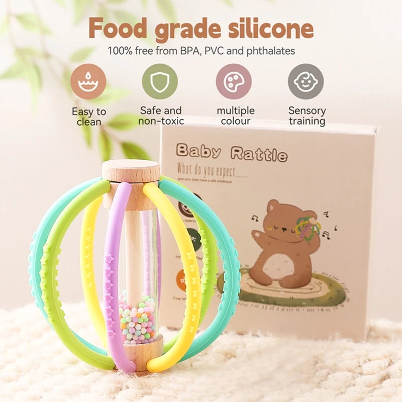 Baby Rainbow Silicone Teether Toys, Music Rattle Sensory Toys - LittleOzKid