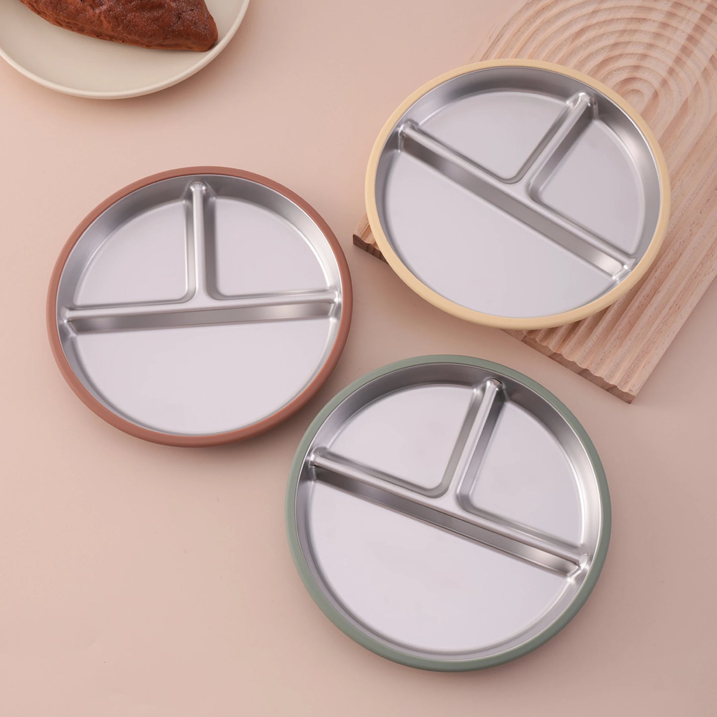 Stainless Steel Baby Feeding Plate with Detachable Suction