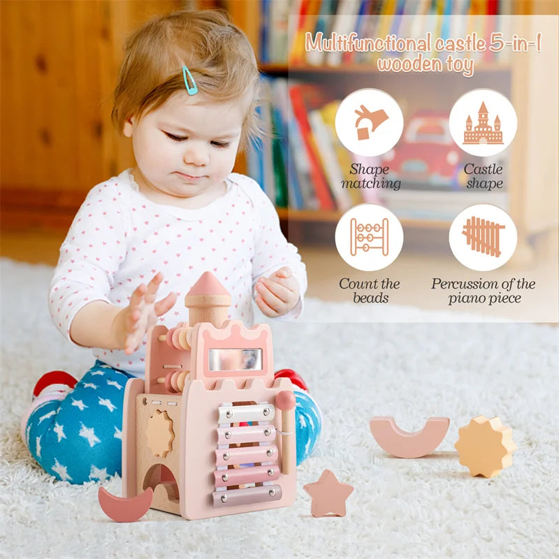 Montessori Wooden Activity Castle Cube & Musical Busy Box Toy