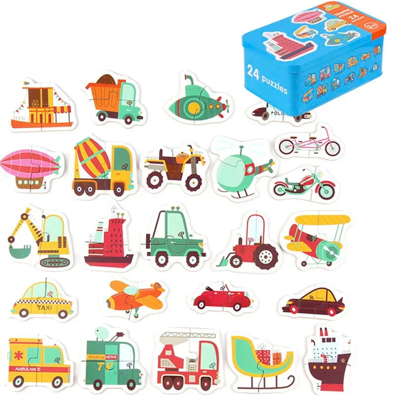 Montessori Wooden 3D Jigsaw Puzzle Games with Iron Box