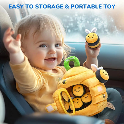 Montessori Busy Beehive Plush Toy – Soft Sensory Baby Toy with Rattle, Mirror, Crinkle & Squeaker Bees