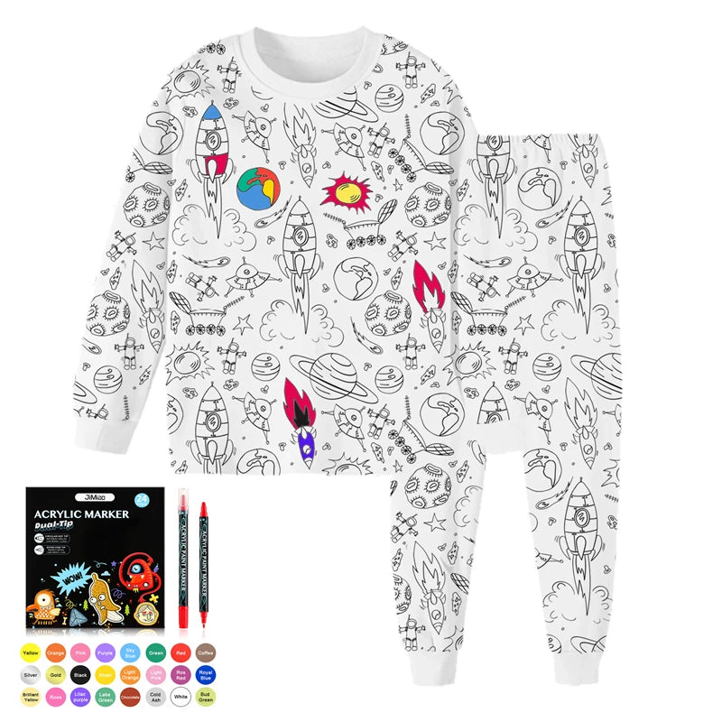DIY Color-Your-Own Kids Pajama Set, 2-Piece Coloring Kit