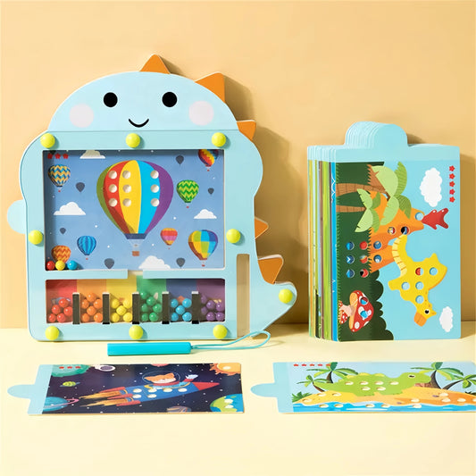 Montessori Wooden Magnetic Dinosaur Maze Board – Color Sorting Learning Activity Toy