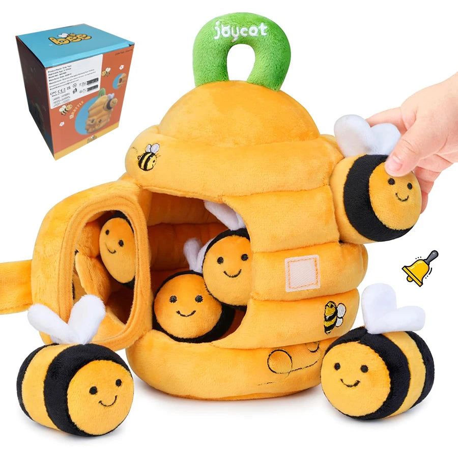 Montessori Busy Beehive Plush Toy – Soft Sensory Baby Toy with Rattle, Mirror, Crinkle & Squeaker Bees