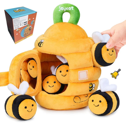 Montessori Busy Beehive Plush Toy – Soft Sensory Baby Toy with Rattle, Mirror, Crinkle & Squeaker Bees