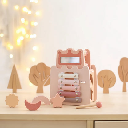 Montessori Wooden Activity Cube & Musical Busy Box Toy