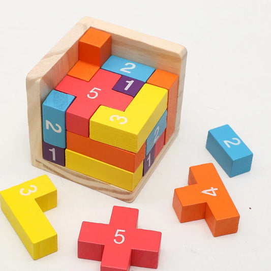 Colorful Wooden Cube 3D Puzzle Toys - LittleOzKid