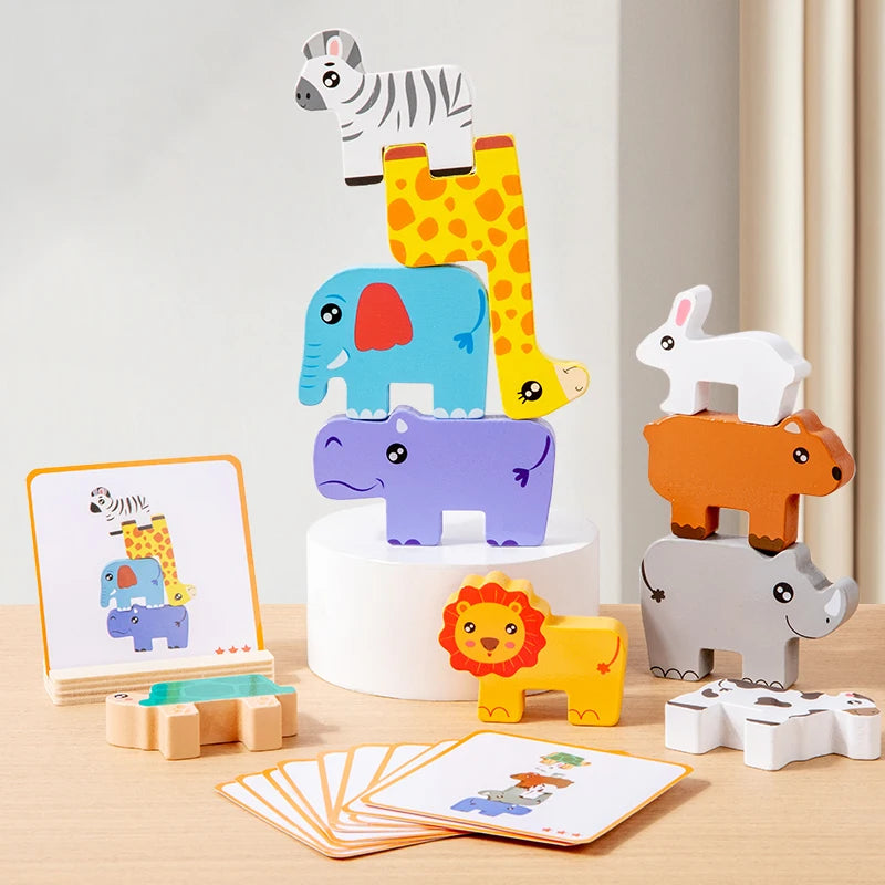 Montessori Wooden Animal Stacking Block Game Shape Matching Puzzle Balance Toy