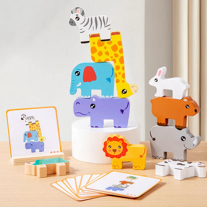 Montessori Wooden Animal Stacking Block Game Shape Matching Puzzle Balance Toy