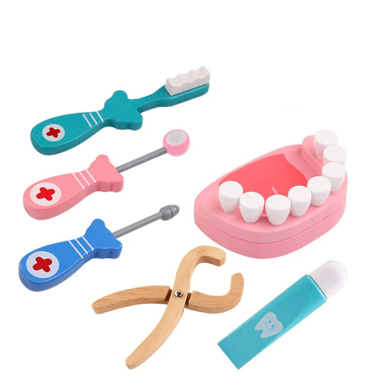Wooden Kids Dentist Toy Set, Doctor Pretend Role Play Medicine Box Set - LittleOzKid