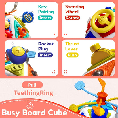 Montessori Sensory Activity Busy Cube for Baby and Toddler, Fine Motor Skills Toy
