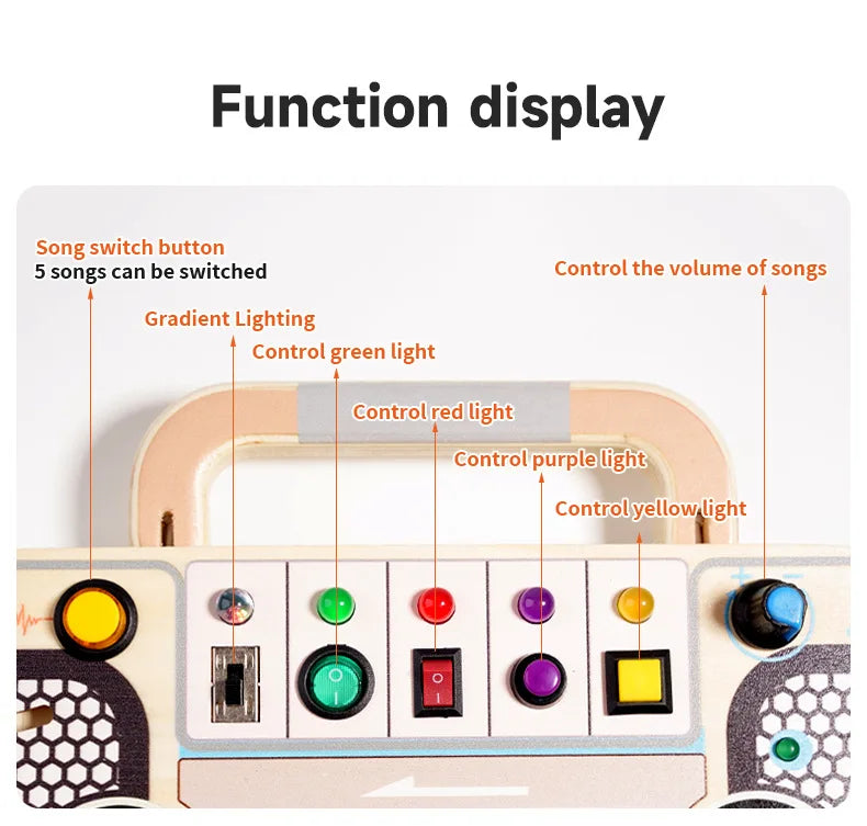 Montessori Wooden Busy Board Sensory Toys with Light Switch Control Board for Toddlers and Babies - LittleOzKid