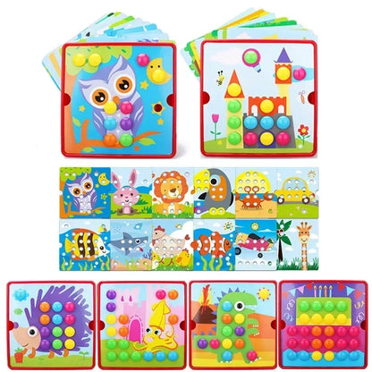 3D Mushroom Nail Puzzle – Montessori Animal Jigsaw Puzzle Toy, Early Educational Beads Puzzle Toy for Kids