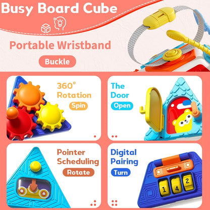 Montessori Sensory Activity Busy Cube for Baby and Toddler, Fine Motor Skills Toy