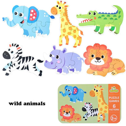 Montessori Wooden 3D Jigsaw Puzzle Games with Iron Box