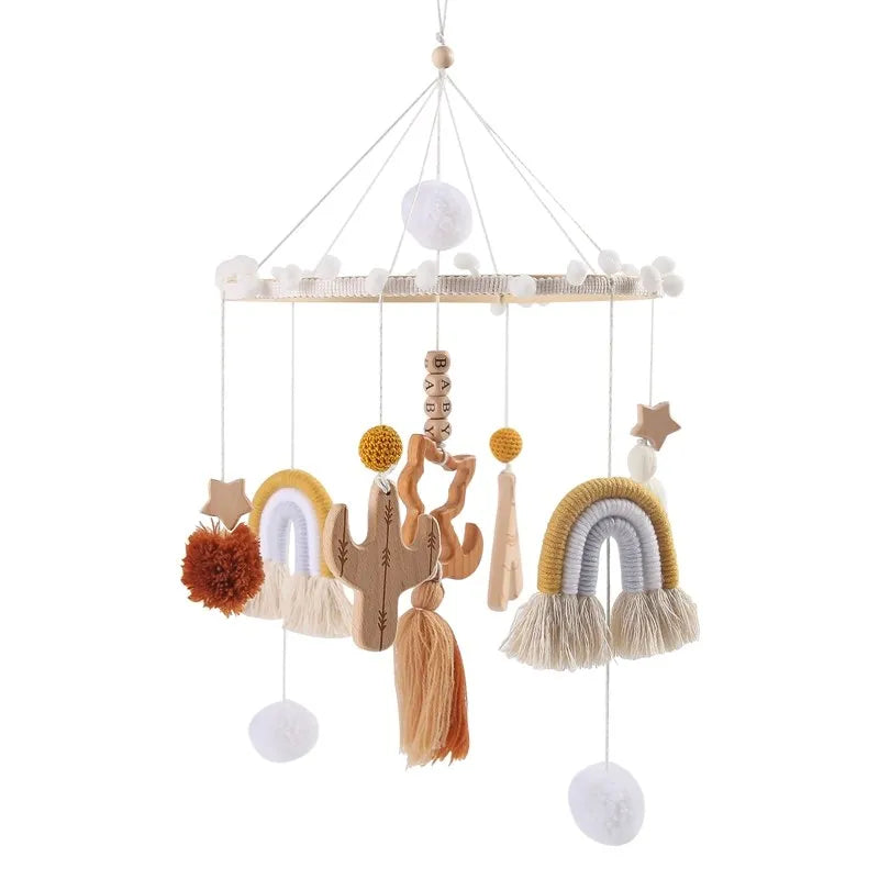 Baby Rattle Nursery Wooden Crib,Cot Hanging Toy Mobile with Music Box and Bed Bell