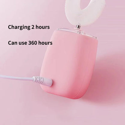 Waterproof Sensory Children's U-shaped Electric Toothbrush, 360° Silicon Toothbrush USB Charging with Blue Light for Kids