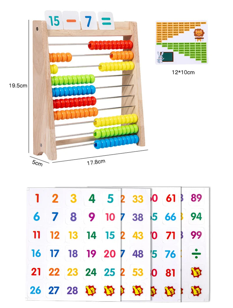Wooden Rainbow Abacus, Montessori Math Toy for Early Learning & Counting Skills