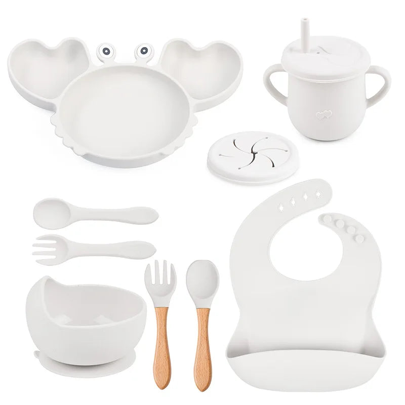9Pcs Silicone Baby Feeding Set Dishwasher Safe Suction Bowl Bib Plate Spoon Cup (BPA Free) - LittleOzKid