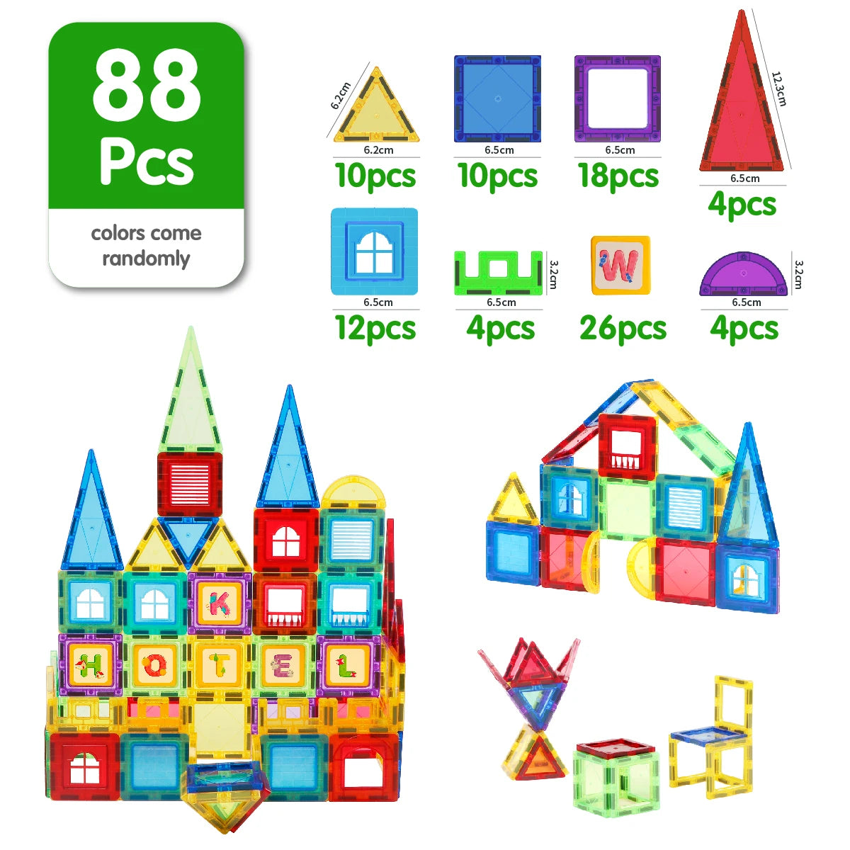 Magnetic Building Blocks Construction Set, Magnet Tiles for Kids