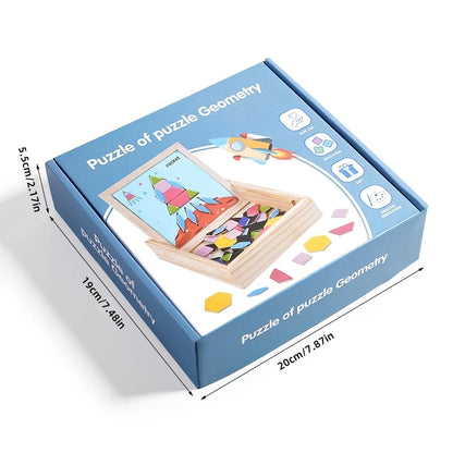 Montessori Wooden Magnetic Tangram Puzzle – Geometric Shape Sorter for Early Learning